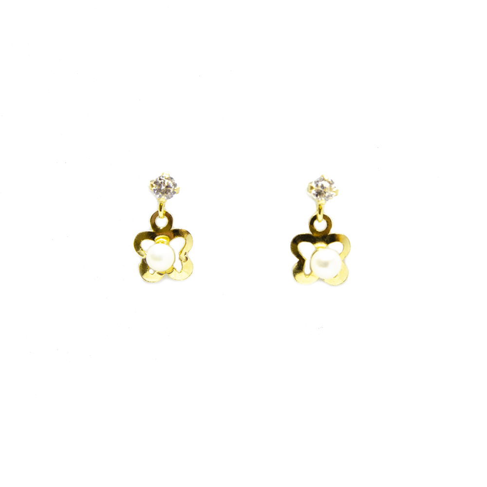 Brinco Zirc�nia e P�rola em Ouro 18 Kilates � 25291